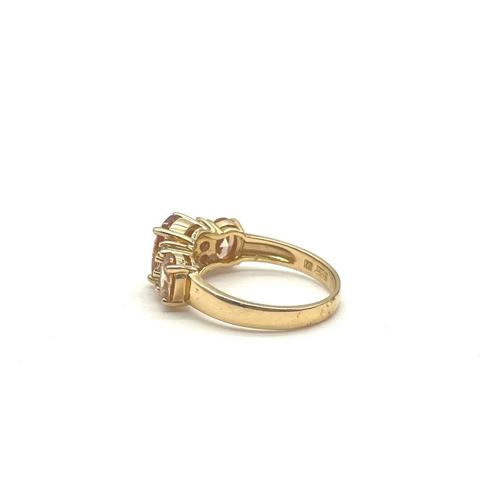925 Gold Over Sterling Silver Three Stone Champagne Oval Cut Ring Size 10